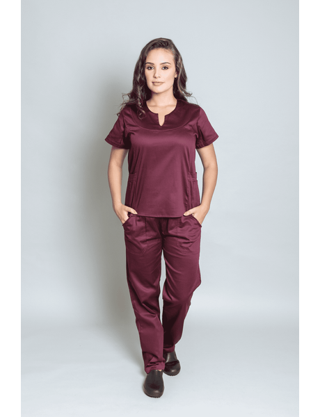 Conjunto Pijama Cirúrgico Feminino Sarja Vinho Cirurgica Saude Online